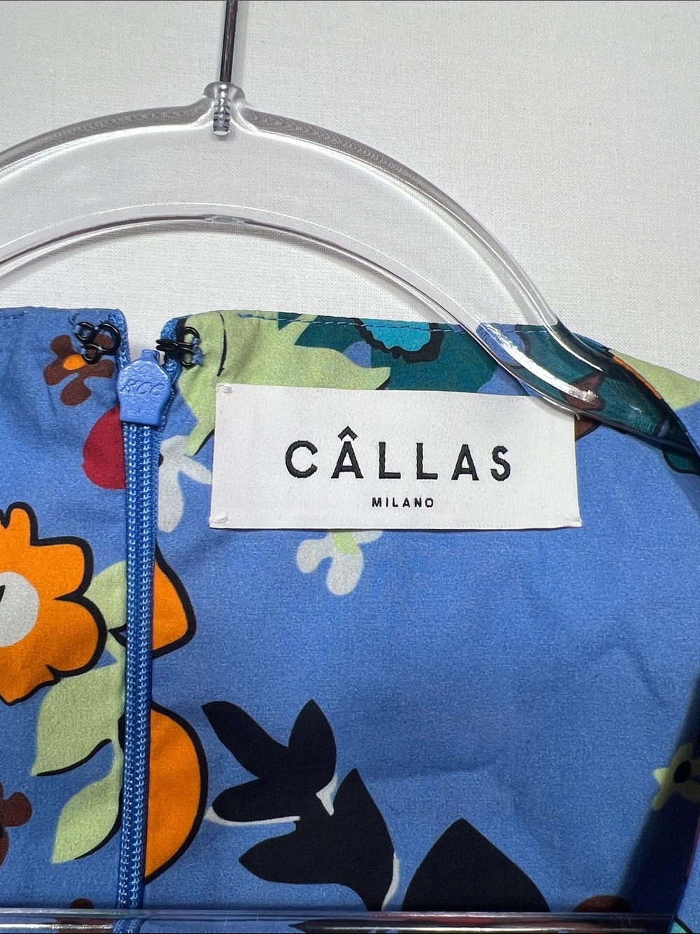CÂLLAS Milano Blue Floral Cotton Midi Dress Made in Italy IT 42 US 6 - Picture 3 of 12